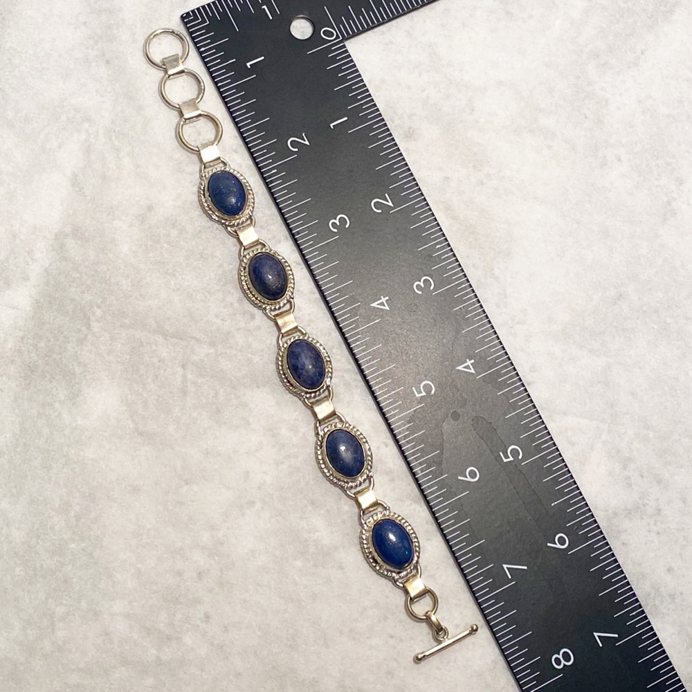 Lapis Lazuli Sterling Silver 925 Toggle Bracelet-Vintage - Picture 8 of 10